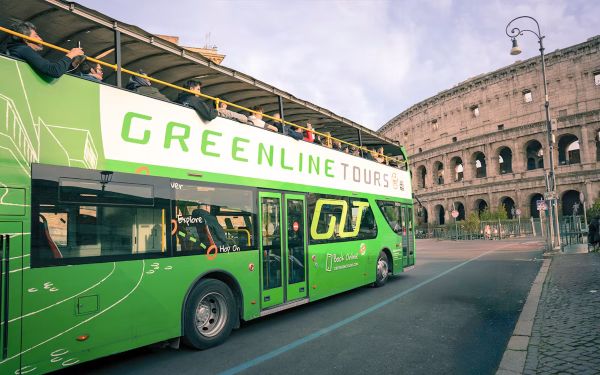 Green Line Tours bus in front of the Colosseum